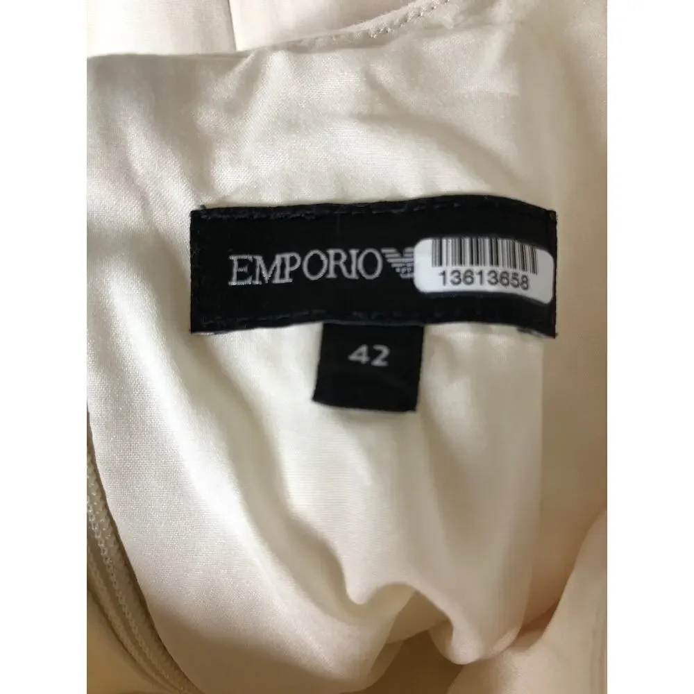 Emporio Armani Fit & Flare Dress Cap Sleeve Tonal Stitching Mini White Medium